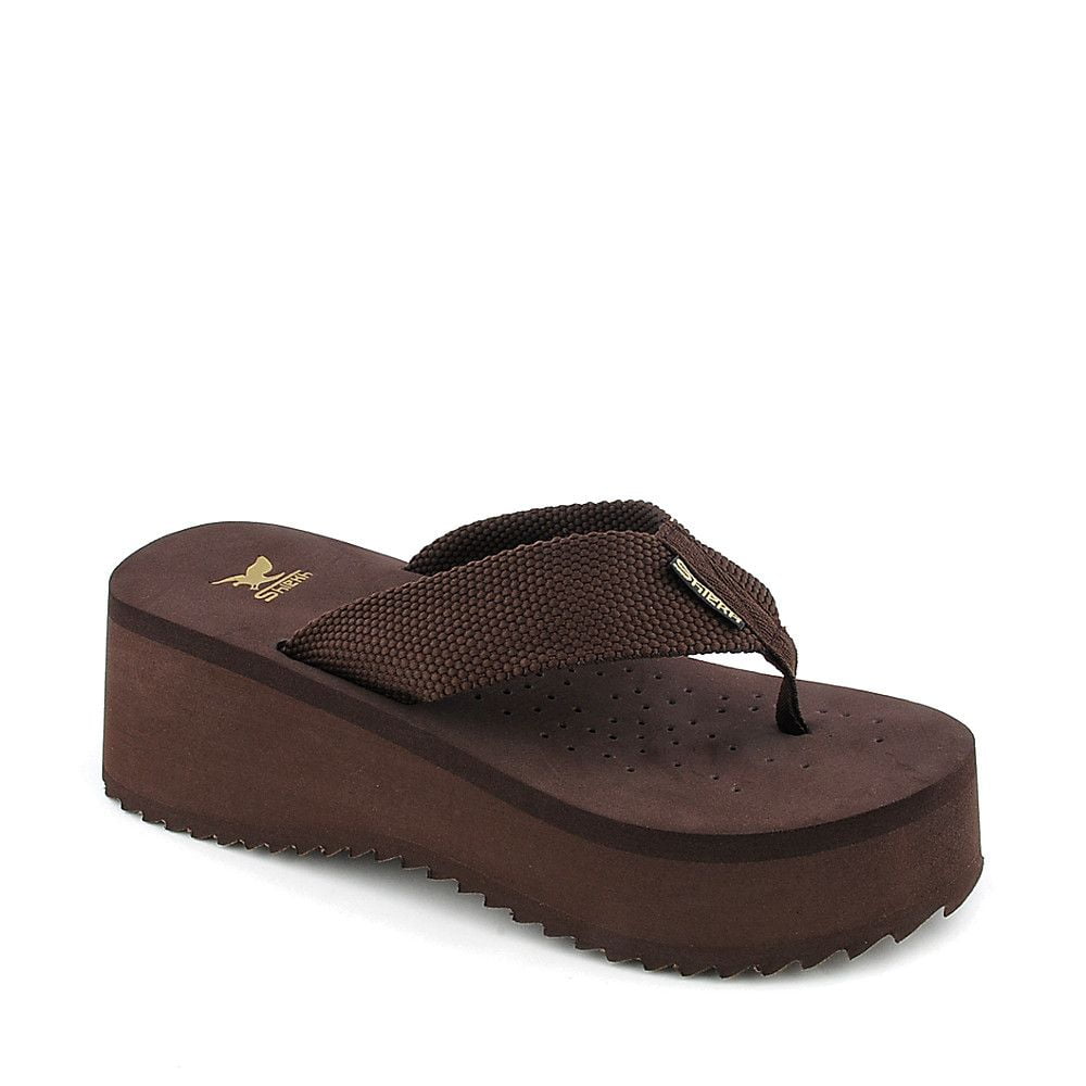 brown platform flip flops