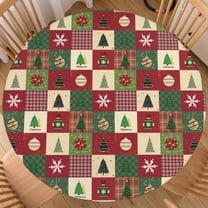 Christmas Round Tablecloth Fitted Best for 44"-48" Xmas Red Green Tree Table Cloth Elastic Edge Round Water-Resistant Washable Snowflakes Table Cover for Party Picnic Camping Outdoor Indoor Decor