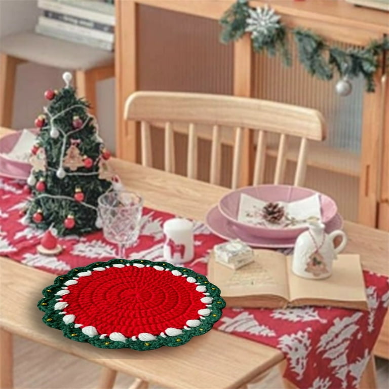 Handwoven Christmas Coasters for Drinks Coffee Table Party Decorations, Size: 10 cm, Green