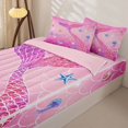 thumbnail image 3 of Castle Fairy Glitter Mermaid Tail Tile Zipper Twin Comforter Sets with Fitted Sheet and 2 Pillowcases,Starfish Shell Pastel Scale Seamless Print Zipper Bedding Set,Hot Pink,Pink Reversible,4-Piece, 3 of 6