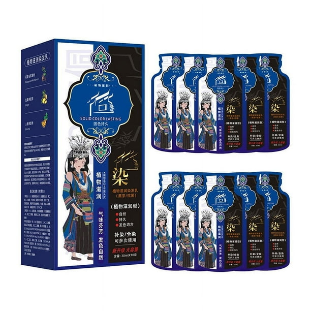 Caja de 10 bolsas de cabello con 30 ml de tinte para el cabello, con plantas naturales y cambio de color.