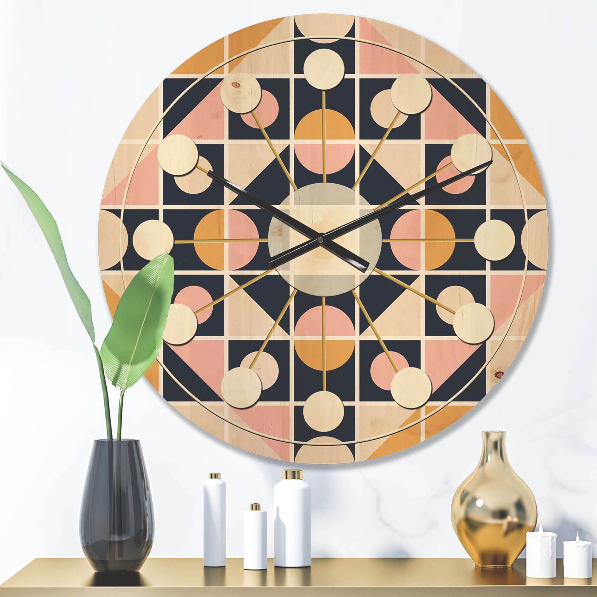 Designart 'Retro Geometrical Design I' Mid-Century Modern Wood Wall Clock