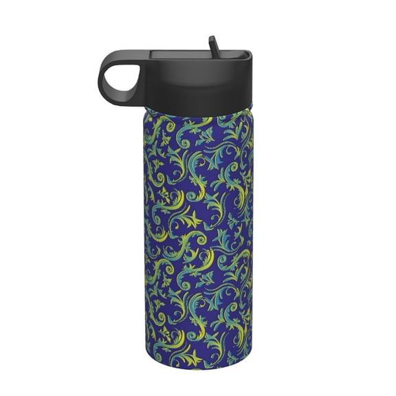 Logiee Uncaria Flower Print 18oz Sports Insulated Kettle With Straw,Insulated Water Bottle For Running Hiking Cycling Climbing,Man Womans Insulated Water Bottle