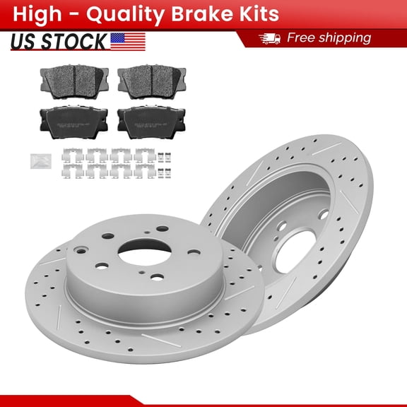 ACB ZONE Rear Brake Kits for Lexus HS250h 2010-2012 All Models Toyota RAV4 2006-2018 All Models, Drilled Slotted Disc Brake Rotors and Ceramic Brake Pads