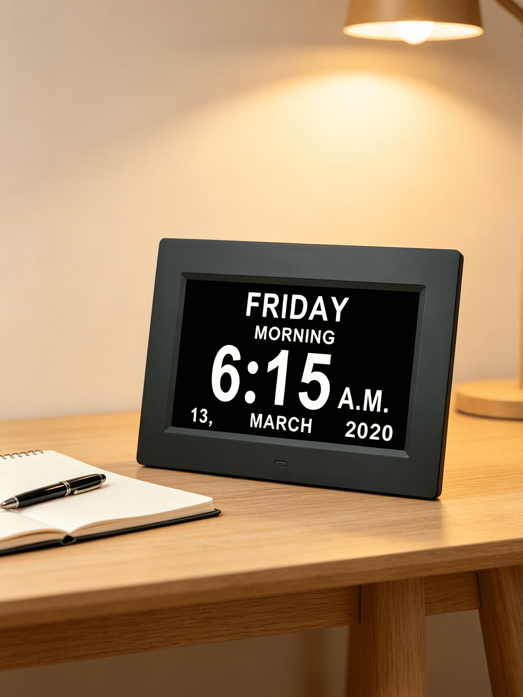 DESIGNICE 2026 New Digital Calendar Day Clock - Large Digital Clock with Date and Day of Week for Seniors Impaired Vision,Elderly,Alzheimer with 12 Alarm Options,12/24H,Am/Pm