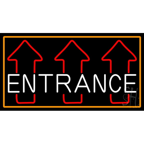 Entrance With Up Arrow Bar With Orange Border LED Neon Sign 13 x 24 - inches, Clear Edge Cut Acrylic Backing, with Dimmer - Bright and Premium built indoor LED Neon Sign for Bar decor.