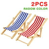2PCS 1:12 Miniature Dollhouse Foldable Wooden Beach Chair Chaise Longue Toys for Barbie with Stripe Red/Blue - House Outdoor Furniture Accessories