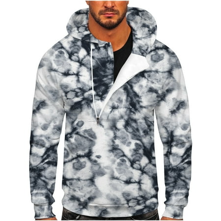 

Juebong Business Dressy Mens Tops Men Casual Sports Fitness Pullover Hooded Half-Zip Gradient Tie-Dye Print Sweatshirt
