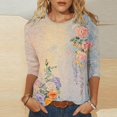 thumbnail image 3 of JTZGDY Boho Floral Tops for Women Plus Size Trendy Fall 3/4 Length Sleeve Crewneck Printed T-Shirts Loose Lightweight Dressy Casual Graphic Tunic Blouse, 3 of 6