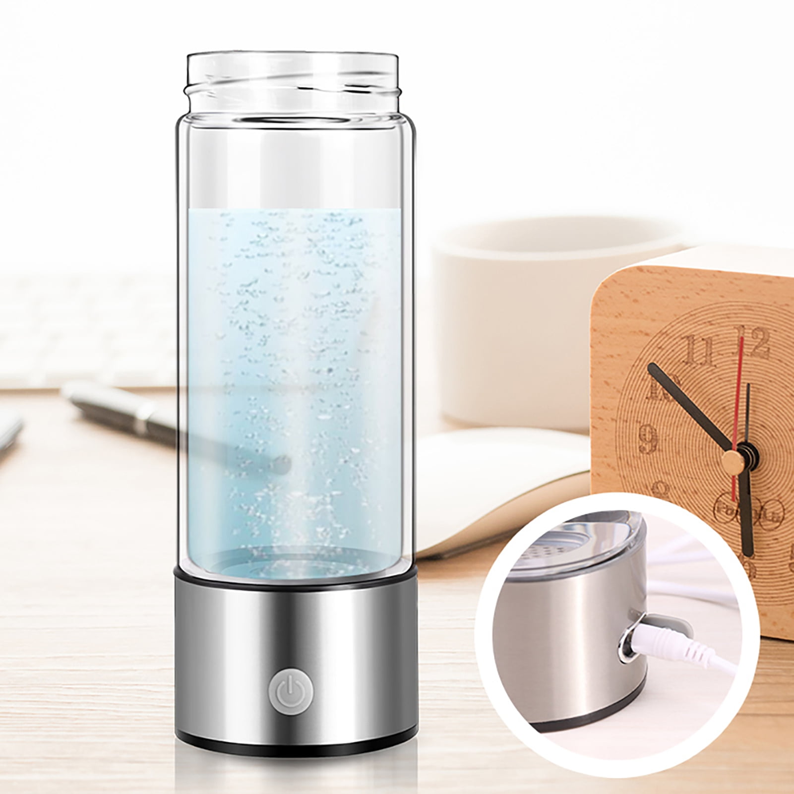 420ML Hydrogen Rich Water Bottle SPE PEM Technology Portable USB Rechargeable, Hydrogen Water Generator Glass Drinking Cup Birthday Gift