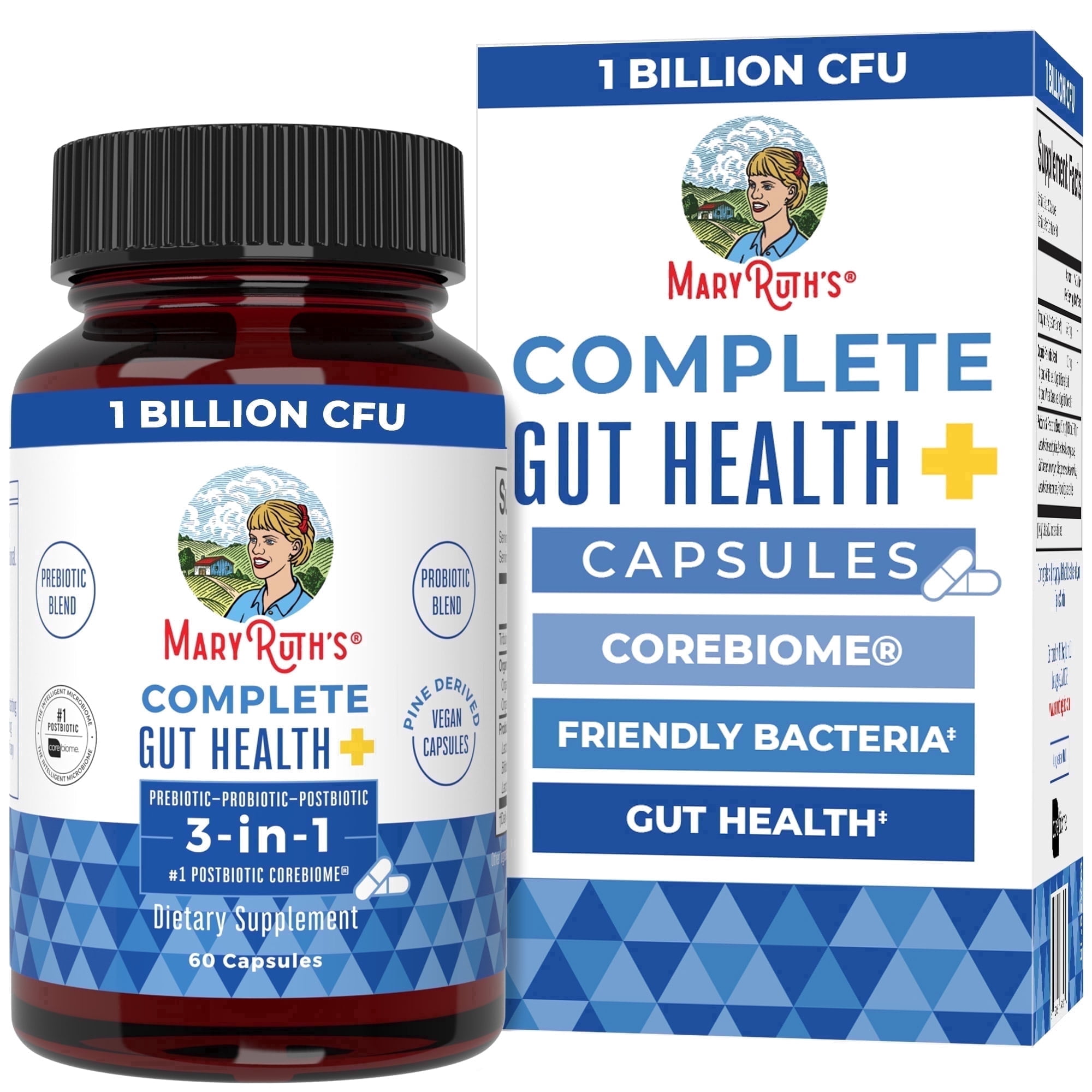 MaryRuth's 3-in-1 Complete Gut Health SCFA Butyrate Capsules Vegan Dairy-Free for Digestive Health, Unisex, Adults Ages 18+, 60 Count