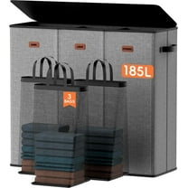 185L Laundry Hamper 3 Section, Laundry Hamper with Lid, Dirty Clothes Hamper with 3 Removable Washing Bags, Extra Large Laundry Basket Organizer for Bedroom, Laundry Room, Dorm - Gray