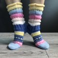 thumbnail image 2 of Calcetines de invierno de punto grueso para mujer, medias de pantuflas a rayas coloridas, 2 of 5