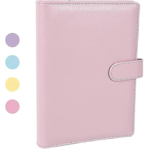 A5 PU Leather Ring Binder, Refillable 6 Ring Binder Case, Binder Notepad and Meeting Notebook, Travel Writing Notebook Diary Binder (Pink)