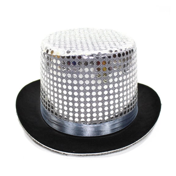 Men's Sequin Top Hat, Tall Sparkly Bowler Magician Performance Dress Cap