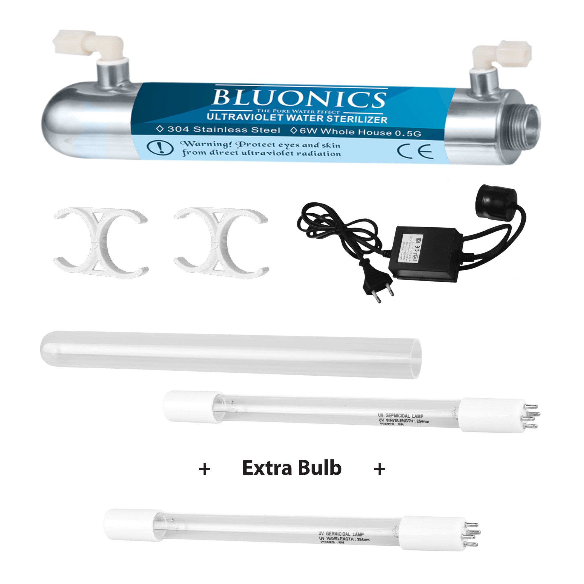Bluonics Ultraviolet Light Water Purifier Reverse Osmosis UV Sterilizer 0.5 GPM 6 W Extra Bulb