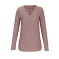 thumbnail image 4 of Lovskoo Long Sleeve Shirts for Women Spring Fall Trendy Button V-Neck Casual T-Shirt Top Solid Blouse Pink 2XL, 4 of 7