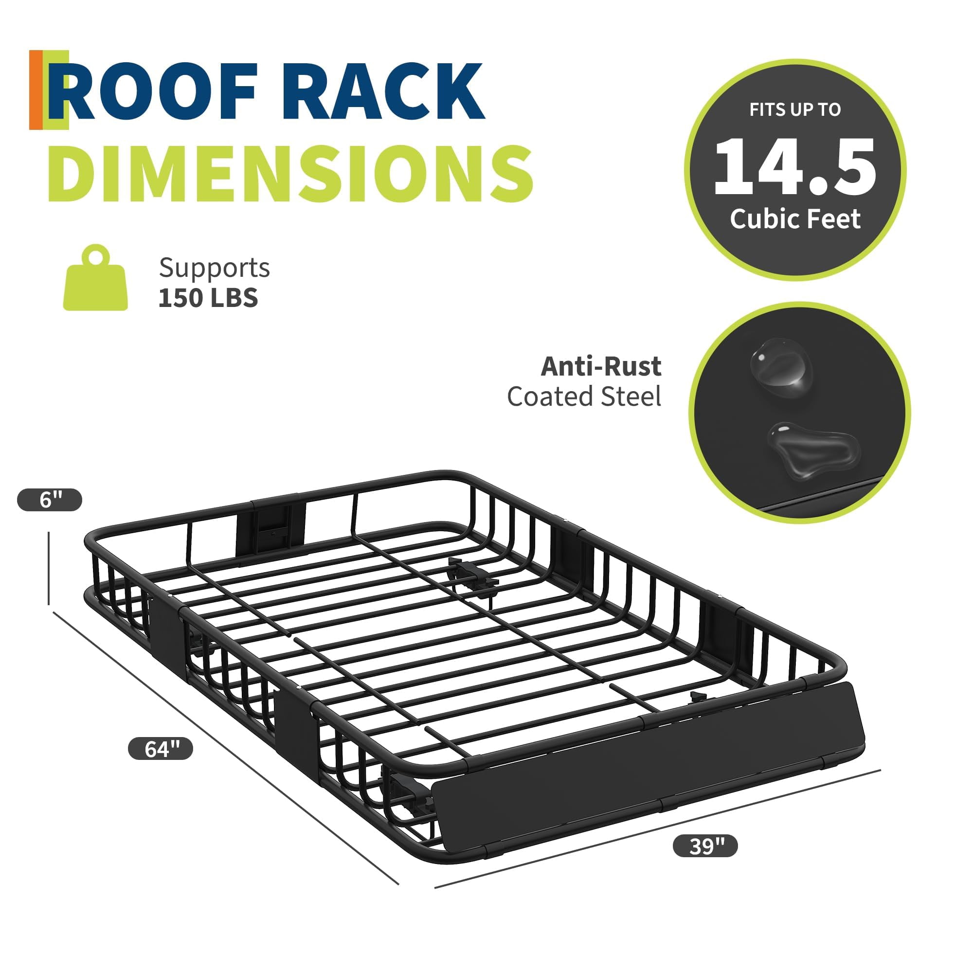 M optimized 64" x 39" Universal Roof Rack Basket Heavy Duty Top Mount Cargo Carrier with Weather-Resistant Steel Construction for Car, Truck & SUV Luggage Transport