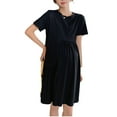 thumbnail image 3 of Jinhomg Women's Midi Maternity Dress Loose Comfy Short Sleeve Pleated Dresses Fall Casual Lightweight Solid Pregnancy Dresses Black L, 3 of 6