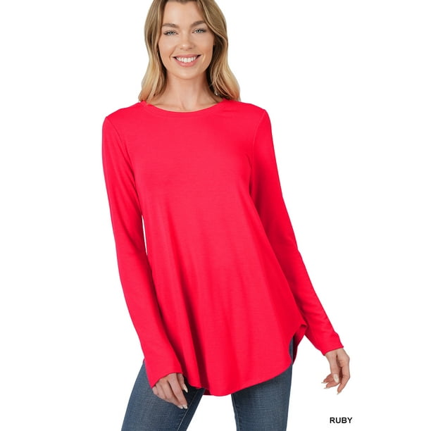 Zenana Women & Plus Relaxed Fit Long Sleeve Round Neck & Hem Jersey Tee