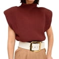 thumbnail image 2 of sunsanly Fall Spring Sweater Sleeveless Knitted Loose Pullover with Shoulder Pads Keep Warm Turtleneck Solid Color Lady Sweater Women Clothing, 2 of 8