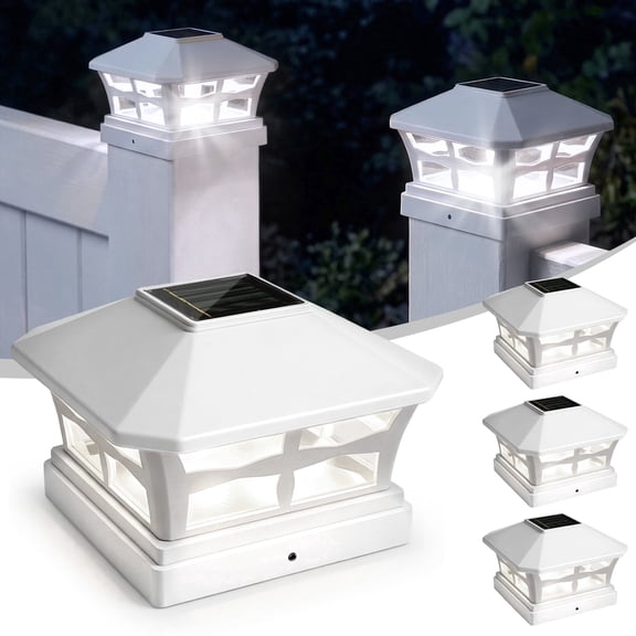 DAYBETTER Solar Post Cap Lights Outdoor, 4 pack Fence Solar LED Lights, White