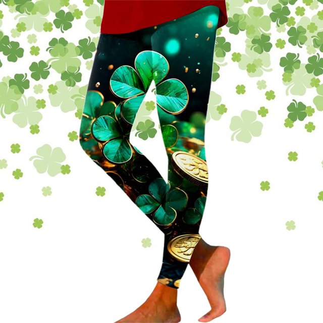 WILLBEST Leggings Deportivos de Yoga con Estampado Del Día de San Patricio para Mujer, de Cintura Alta, Elásticos, Cómodos, Suaves, Transpirables Y Absorbentes. Mediana