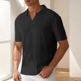 thumbnail image 7 of BXINGOHAI Men's Knit Shirt Short Sleeve Crew Neck Casual Summer Fit Hollow Out Solid Color Knitted Shirts Black,XL, 7 of 7