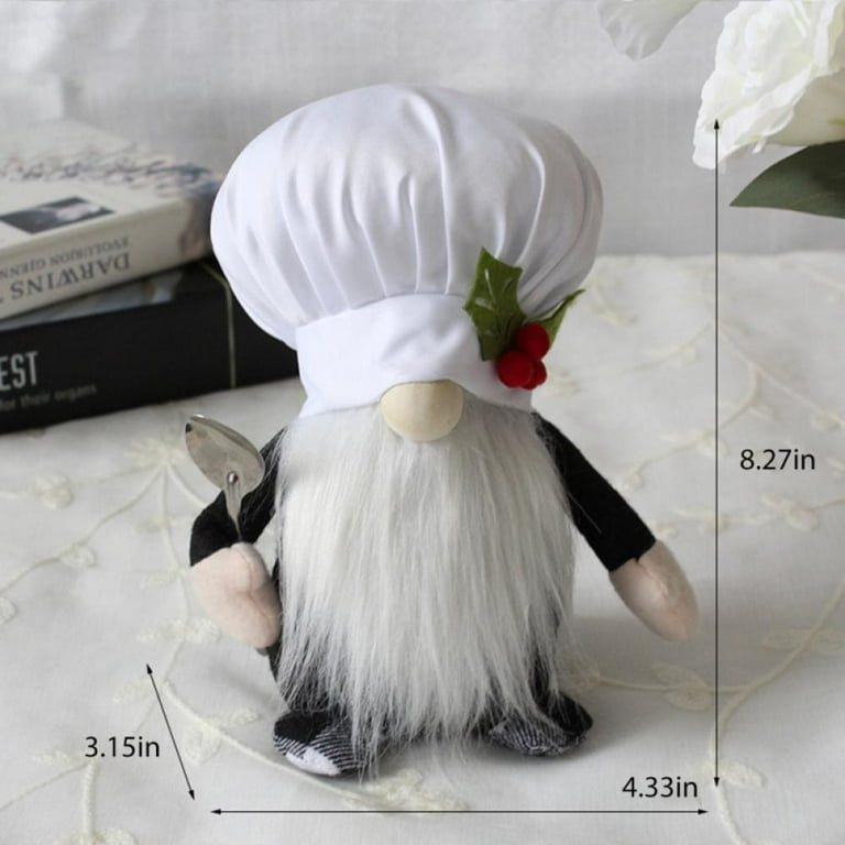 Chef Gnome Black and White Kitchen Decor Buffalo Plaid 