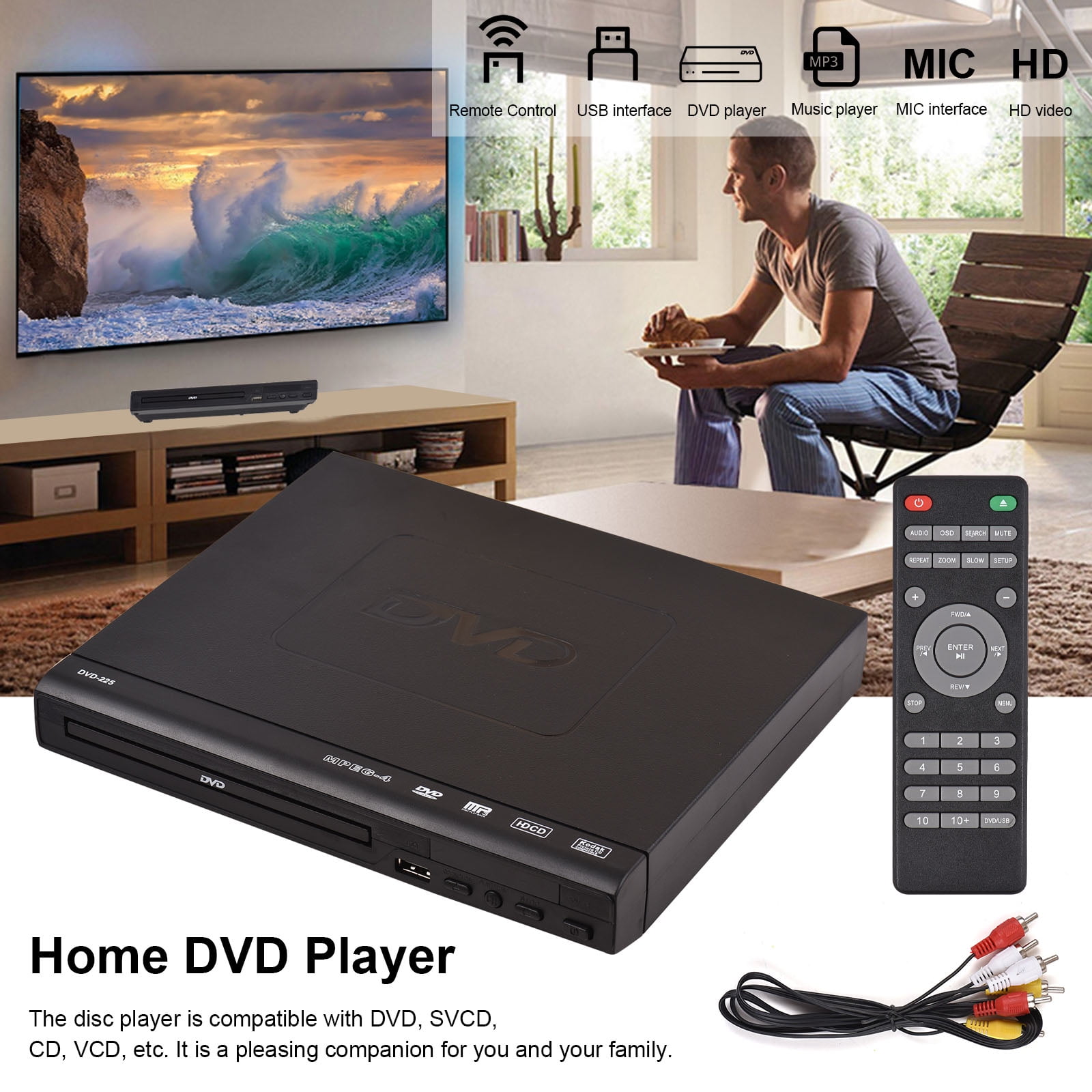 DVD-225 Home DVD player, USB, multi format with remote. new