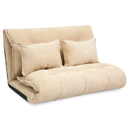 Wingback Sofa For Sale Best Choice Products Foldable Floor Gaming Sofa Bed for Home, Dorm, Bonus Room w/ 2 Fleece Pillows, 5 Convertible Positions, Beige ()