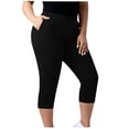thumbnail image 5 of MLQIDK Black Plus Size Yoga Capri Pants for Women Dressy Casual Yoga Leggings Knee Length High Waisted Lightweight Leggings Trendy Summer Pedal Pushers with Pockets Black 4XL, 5 of 6