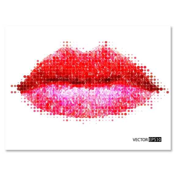 Designart ' Abstract Red Woman Lips in Pixels ' Modern Canvas Wall Art Print