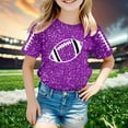 thumbnail image 2 of Fshinging Toddler Girls T Shirts Sequin Football Graphic Summer Tees Tops Glitter Print Short Sleeve Crew Neck Kids Clothes Size 10-11 Years, 2 of 4