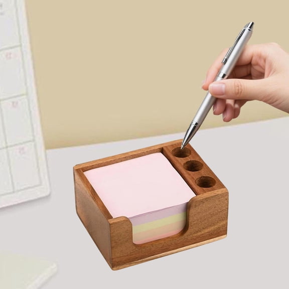 koolsoo Sticky Note Holder Acacia Wood Post Dispenser Desk Accessories Pen Holder Memo Pad Holder Organizer Self Sticky Note Pad Holder for Home
