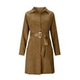 thumbnail image 5 of YueHuiYing Women's Solid Fashionable Long Sleeved Lapel Breasted Short Single-Breasted Shirt Dress With Belt, 5 of 9