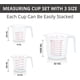 thumbnail image 3 of Zhuge Juego de 3 tazas medidoras de plástico, con pico, asa, medidas en ml y oz, 1 taza, 2 tazas y 4 tazas, 250 ml, 500 ml, 1000 ml, 3 of 4
