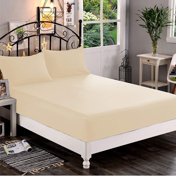 Mocassi 1500 Thread Count 1-Piece Fitted Sheet,Twin , Cream