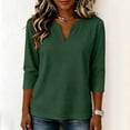 thumbnail image 5 of Women's T-Shirt Notch Neck 3/4 Sleeve Solid Color Casual Pullover Basic Comfortable Relaxed Fit Fall Top, 5 of 6