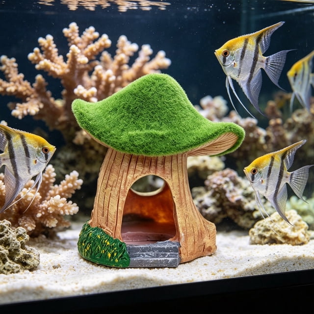 Decoraciones artificiales de resina de musgo para acuarios: adornos para peceras con cuevas para que los camarones y peces pequeños se escondan, paisaje subacuático que no requiere mantenimiento.