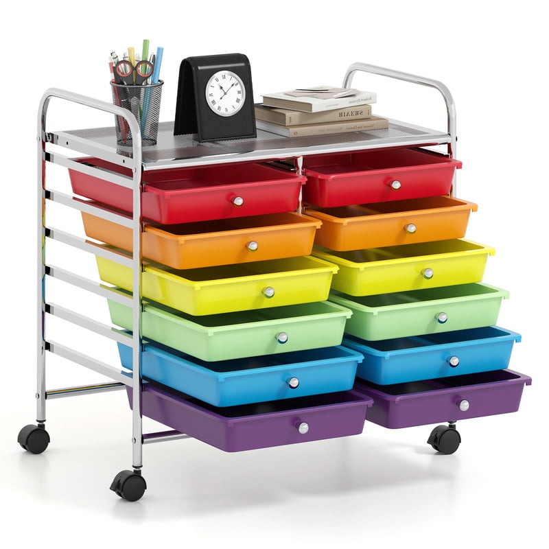 12 Drawer Art & Craft Rolling Storage Cart Tools Scrapbook Paper Office School Organizer with Sturdy Frame Multicolor