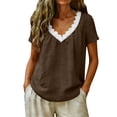 thumbnail image 2 of Craaazy Women's Comfy Breathable Cotton Short Sleeve Top with Lace V-Neck Detail for Everyday Wear and Office Casual Outfits, 2 of 5
