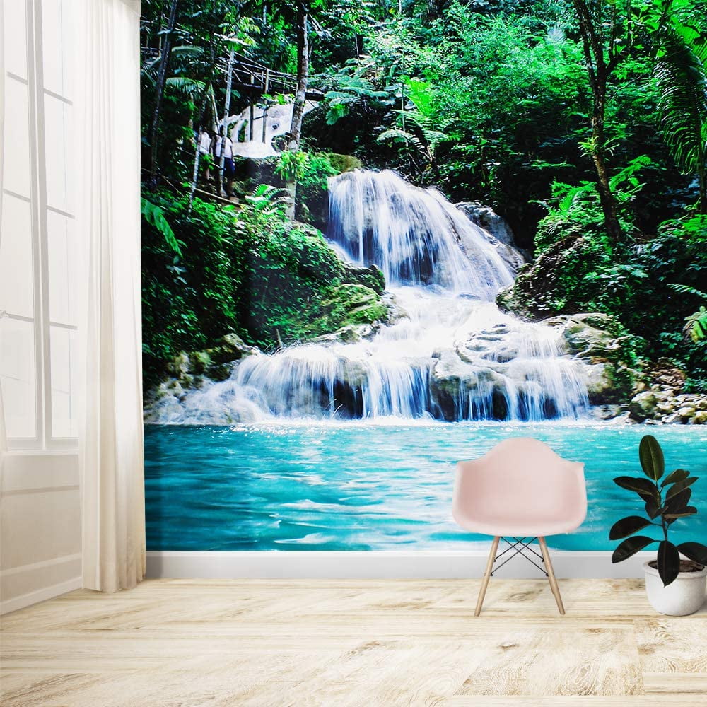 3D Waterfall Fishes Self Adhesive Living Room Door Stickers Wall Murals Poster 
