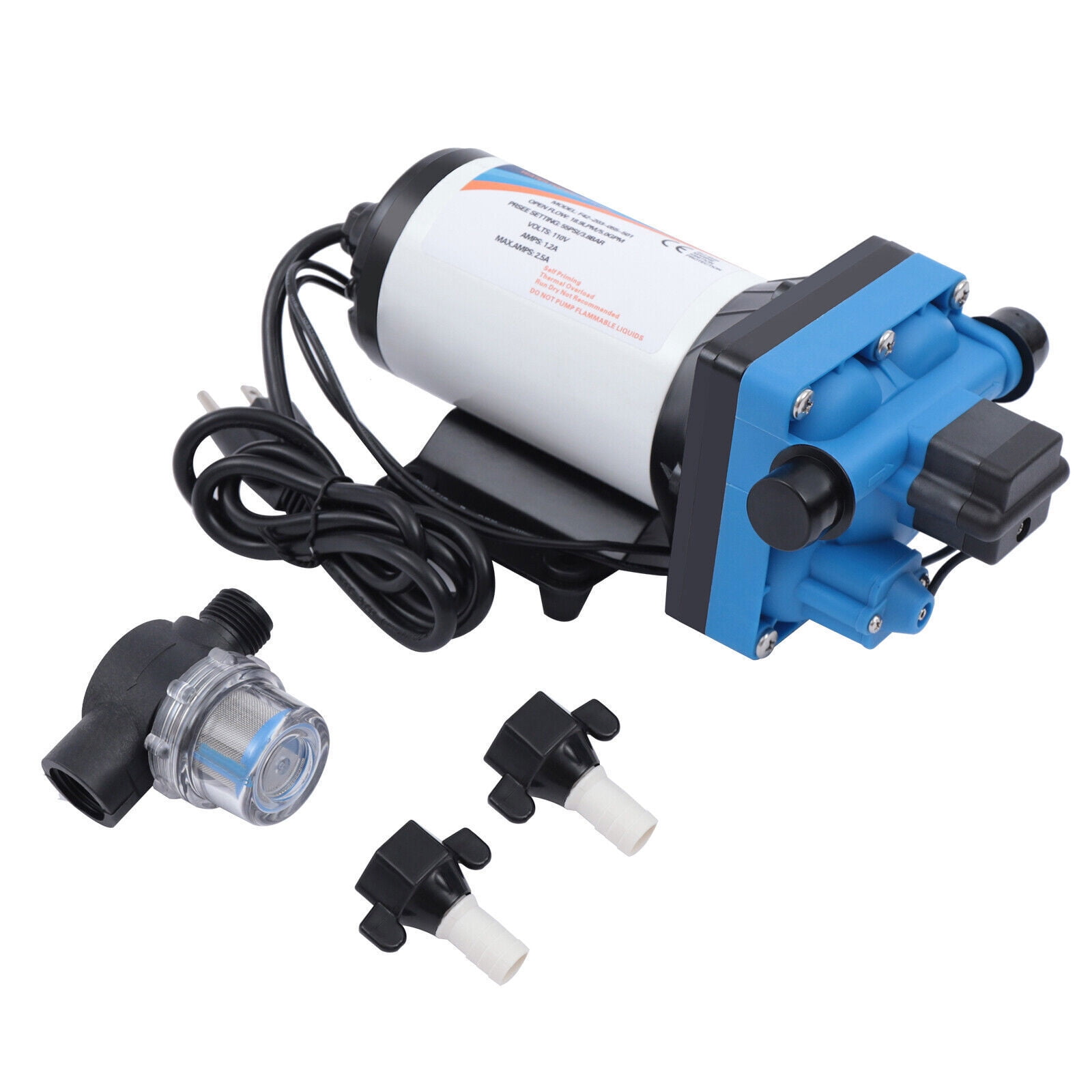 Diaphragm Water Pump, 55PSI, Self Priming Automatic Diaphragm Pump for Home/Caravan/Marine 110V