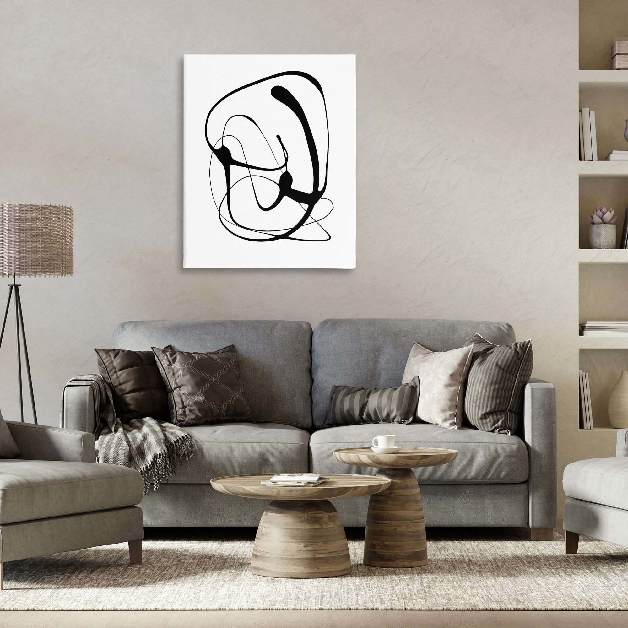 Stupell Industries Black Modern Swirl Abstract Painting Gallery Wrapped Canvas Art Print Wall Art, 30 x 40