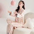 thumbnail image 5 of Conjunto de Pijamas con lazo para mujer, ropa de dormir bonita, Kawaii, pantalones largos de manga larga, pijama acogedor con botón, Otoño e Invierno, 5 of 5