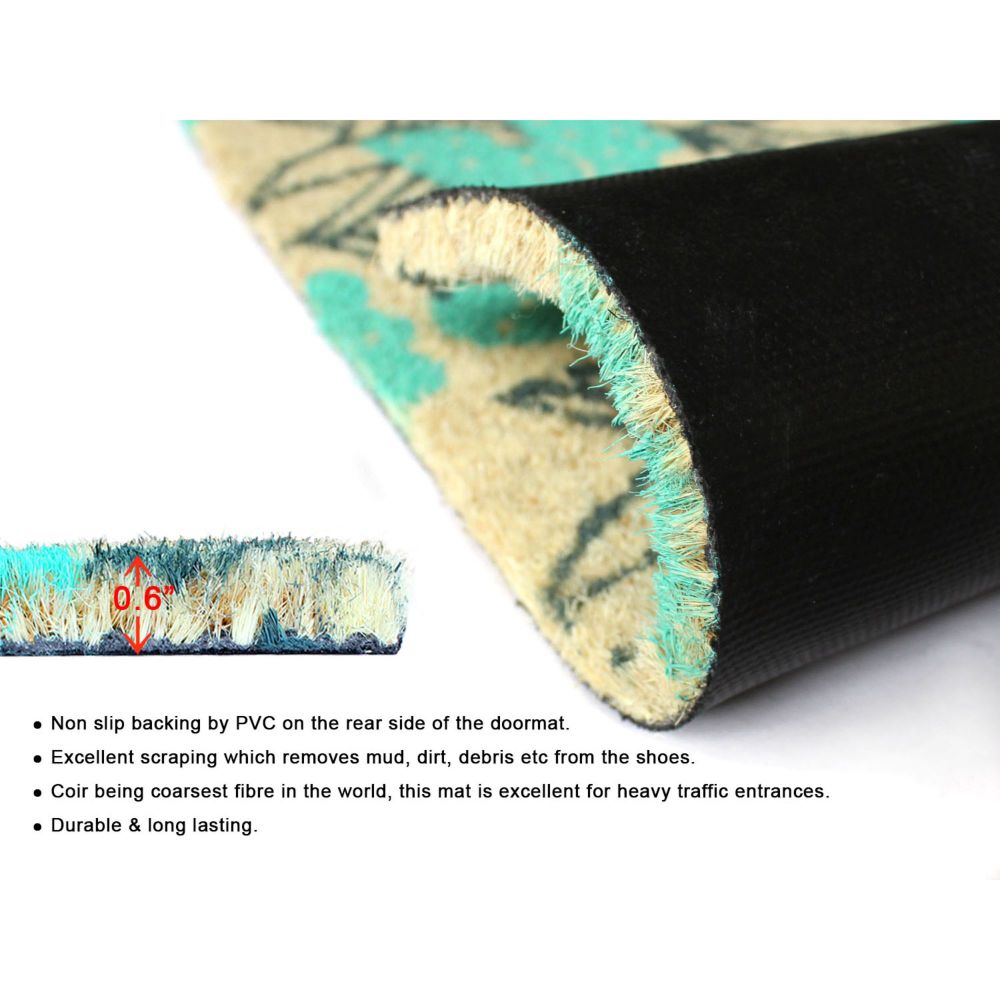 RugSmith Machine Tufted Blue Floral Indoor and Outdoor Coir Doormat, 18" x 30"