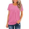 thumbnail image 4 of Scyoekwg Short Sleeve Tunic Tops for Women Casual Comfy Summer Loose Blouses Ladies Tops Solid Color Crewneck Pleated Tunic Tops (Pink,XL), 4 of 7
