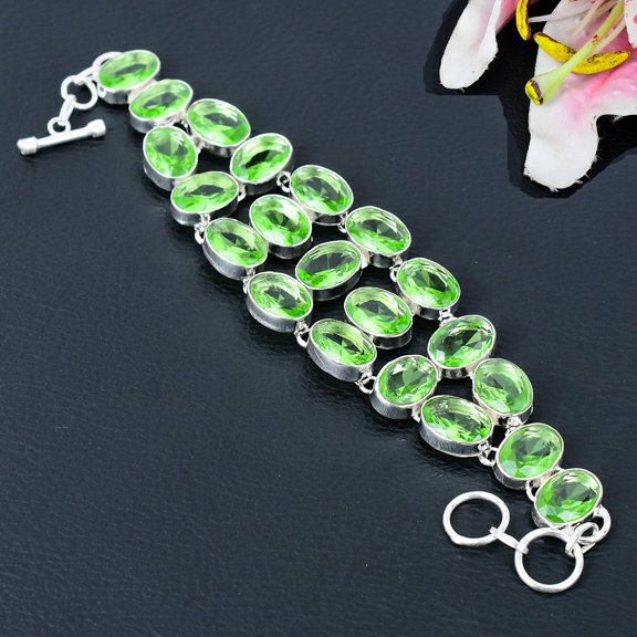 Peridot Gemstone Handmade 925 Sterling Silver Bracelet 7-8"