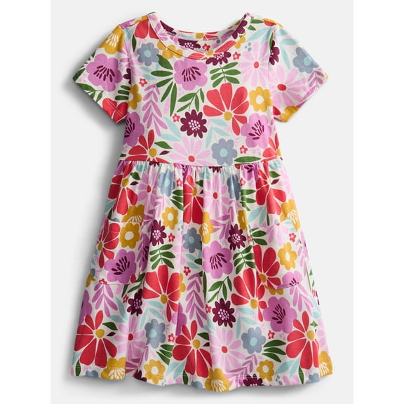 Wonder Nation Baby and Toddler Girls Printed Short Sleeve Dress, Sizes 0M-5T